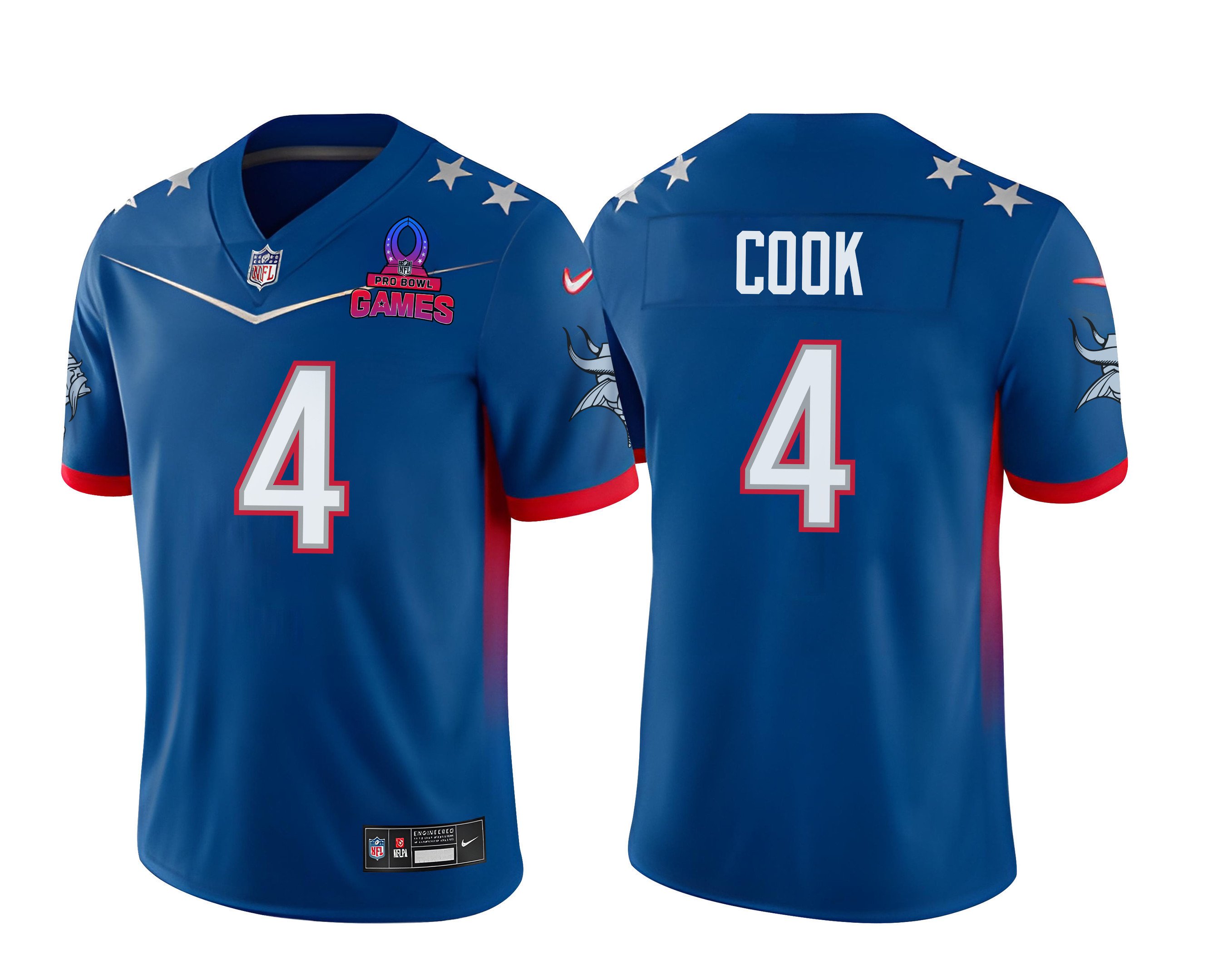 Countryhomegear Dalvin Cook 4 Minnesota Vikings Pro Bowl 2023 Patch Men Jersey – Blue