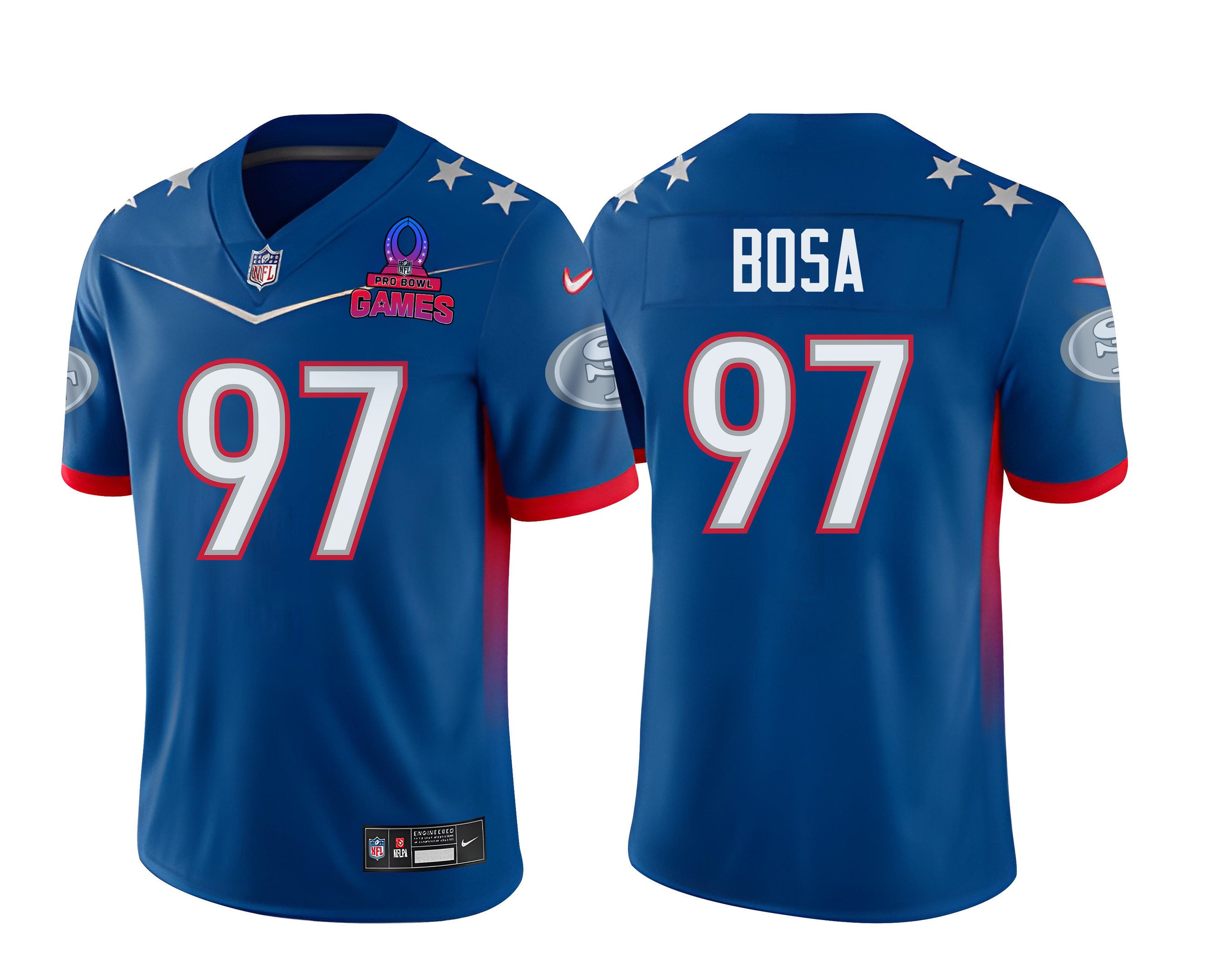 Countryhomegear Nick Bosa 97 San Francisco 49ers Pro Bowl 2023 Patch Men Jersey – Blue