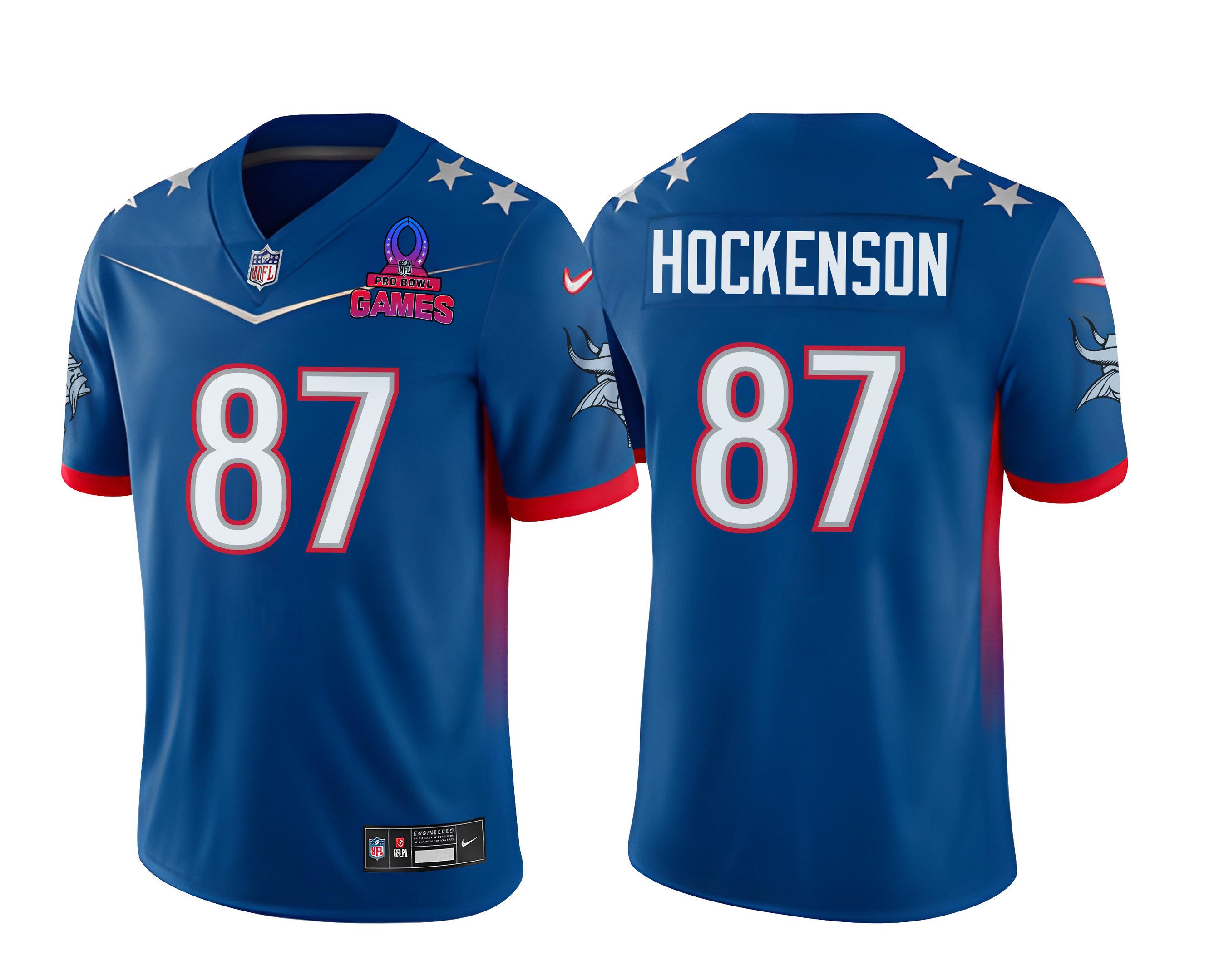 Countryhomegear T.J. Hockenson 87 Minnesota Vikings Pro Bowl 2023 Patch Men Jersey – Blue