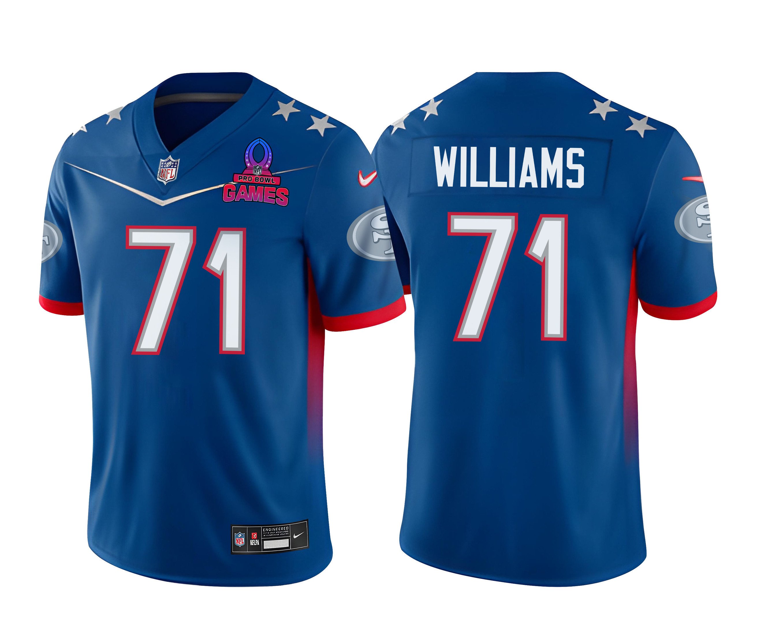 Countryhomegear Trent Williams 71 San Francisco 49ers Pro Bowl 2023 Patch Men Jersey – Blue