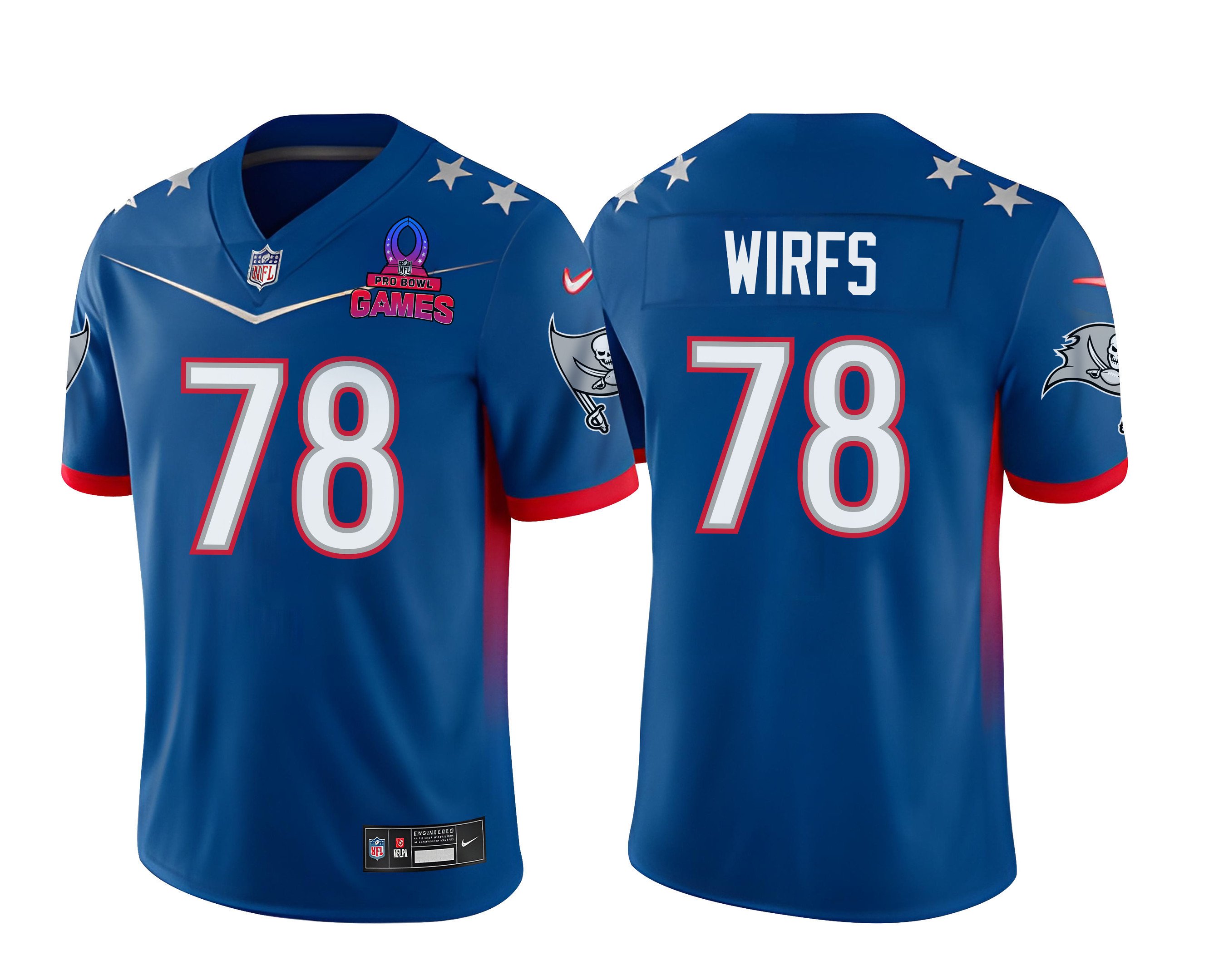 Countryhomegear Tritan Wirfs 78 Tampa Bay Buccaneers Pro Bowl 2023 Patch Men Jersey – Blue